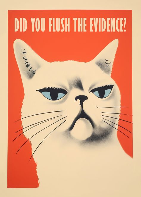 Indulge in the whimsical mystery of our intriguing poster, "The Feline Inquisitor: Did You Flush the Evidence?" This captivating artwork features a cat with a judgmental gaze, playfully questioning your bathroom etiquette with the bold inquiry, "Did you flush the evidence?"

The comical illustration captures the essence of feline curiosity and mischief, turning a routine activity into a detective-worthy moment. Suspicious Cat, Toilet Illustration, Prints For Bathroom, Bathroom Etiquette, Toilet Wall Art, Toilet Poster, Odd Art, Om Art, Style Toilet