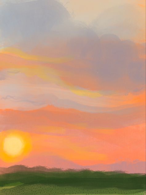 Sunset Graphic Illustration, Procreate Sunset Tutorial, Sunset Sea Illustration, Sunset Background Drawing, Sunset Aesthetic Cartoon, Sunrise Graphic Design, Sunset Illustration Art, Sunset Animation, Sunset Procreate