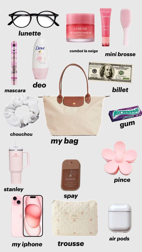 essentiel a avoir dans son sac pour une fille Stuff To Put In Purse, Essential Bag Travel, Things To Keep In Purse, Whats In My Bag School Edition, What To Have In Your Purse, Things To Have In Your Purse, Girl Purse Essentials, What To Put In Your Purse, Daily Bag Essentials