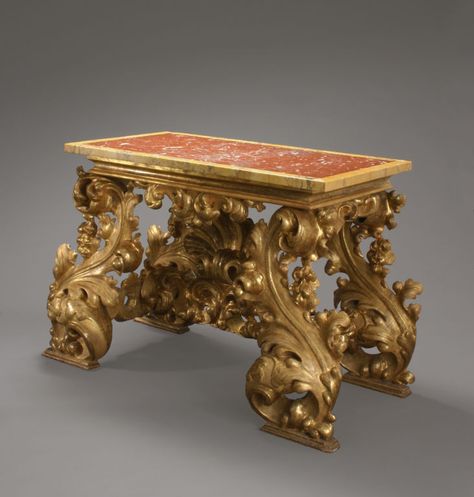 An Italian Baroque Carved Giltwood Console Table | From a unique collection of antique and modern console tables at http://www.1stdibs.com/furniture/tables/console-tables/ Gilded Furniture, Baroque Furniture, Classical Furniture, Italian Baroque, Furniture Classic, Carved Furniture, Century Furniture, Italian Furniture, Classic Furniture