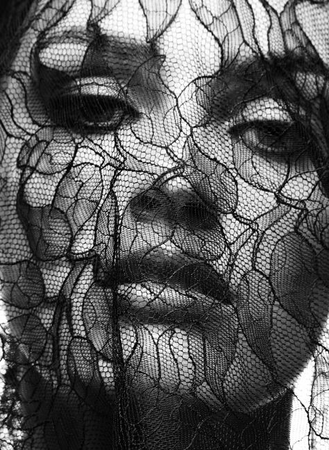 Ali Stephens is Sensual in Lace for BCBG Magazine Fall 2012 by Alisha Goldstein Dark Edgy Fashion, Edgy Fashion Photography, Face Lace, Fashion Silhouette, Black Veil, Art Portrait, Black White Photos, White Photo, White Photography