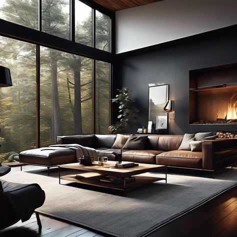 Dark Luxury Forest Homes #AIDarkModernInteriors #ForestElegance #ArchitecturalHarmony #AIArtelixir #woodentones #moderninteriors Please note that these images are intended for inspiration purposes only. Explore the curated collection to spark your creative vision and reimagine your space. Whether you seek architectural elegance, serene forest retreats, or modern living, let these visuals inspire your unique design journey. 🌿🏡✨ #InspirationOnly #DesignIdeas #CreativeVisions Japandi Industrial, Dark Japandi, Japandi Sofa, Dark Luxury, Forest Homes, Japandi Living Room, Serene Forest, Zen Interiors, Japandi Living