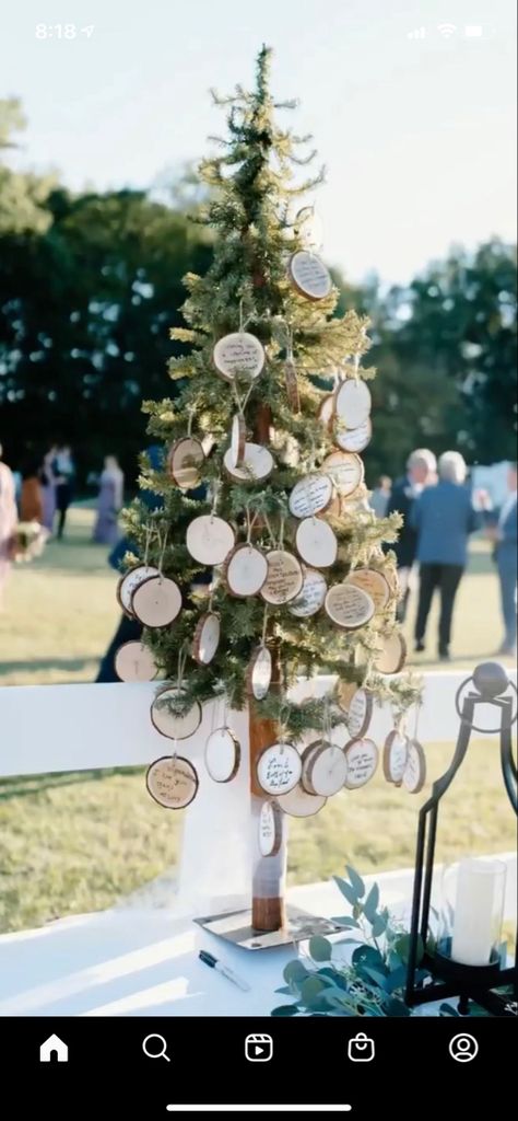 Wedding Entry Table, Wedding Guest Signing, Wedding Tree Guest Book, Outside Baby Showers, Winter Wedding Guests, Guest Book Table, December Wedding, Wedding Ornament, Tree Wedding