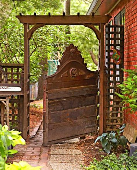 So, you’ve bought yourself a new bed – or made a new one – what are you going to do with your old one? Believe it or not, there is a repurpose project for just about anything in the world, even those old headboards and footboards. Even if you don’t have an old bed to repurpose, you can find them... Garden Gate Ideas, Tor Design, Repurposed Headboard, Gate Garden, Old Headboard, Garden Gate Design, Upcycle Diy, Repurposing Ideas, Gate Ideas