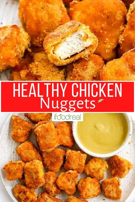 Healthy Chicken Nuggets - iFoodReal.com Healthy Ranch Dressing, Healthy Chicken Nuggets, Keto Savory, Buffalo Chicken Bites, Delicious Crockpot Recipes, Frozen Chicken Nuggets, Weekly Dinner Menu, Baked Chicken Nuggets, Making Chicken