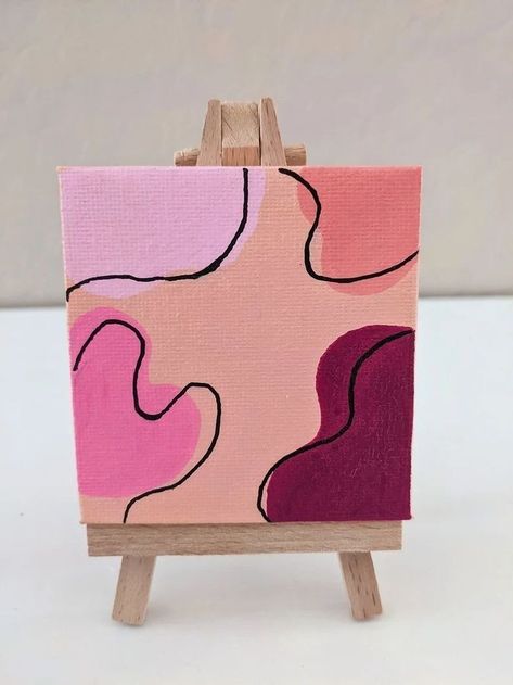 Mini Tela, Cute Easy Paintings, Mini Toile, Abstract Acrylic Art, Pink Canvas Art, Mini Easel, Small Canvas Paintings, Simple Canvas Paintings, Cute Canvas Paintings