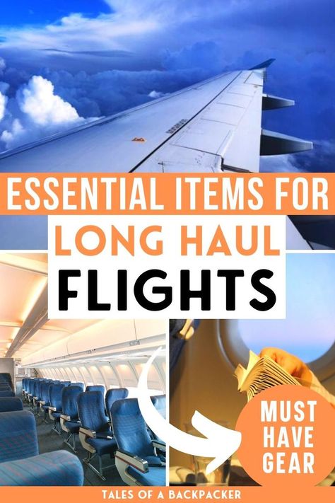 Long Haul Flight Tips: Don't miss these essential tips for flying long haul, with some very useful gear to make the whole experience a little bit easier! These are my long-haul flight essentials, together with my top travel tips for what to pack for long flights, things to do on a long flight and general tips for how to survive long flights in economy or any flight class! #traveltips #travelgear Long Haul Flight Tips, Long Haul Flight Essentials, Surviving Long Flights, Long Flight Tips, Tips For Flying, Flight Tips, International Travel Essentials, Flight Essentials, Long Flight