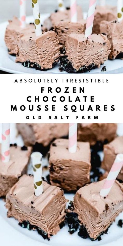 Frozen Chocolate Mousse, Chocolate Mousse Filling, Yummy Chocolate Desserts, Chocolate Cookie Crust, Mousse Filling, Square Recipes, Chocolate Crust, Frozen Chocolate, Cold Desserts