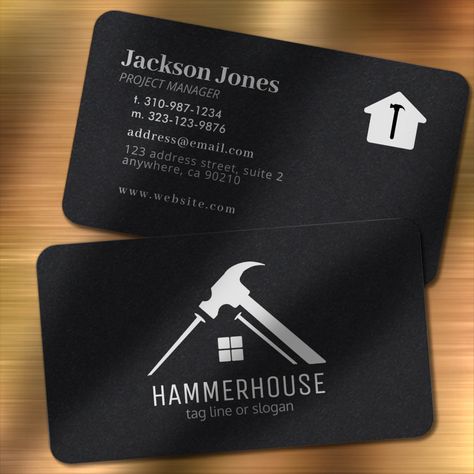 Luxe Business Cards, Construction Business Cards, Silhouette Logo, Create Your Own Business, Construction Business, Home Building, Black Luxury, White Home, Custom Business Cards