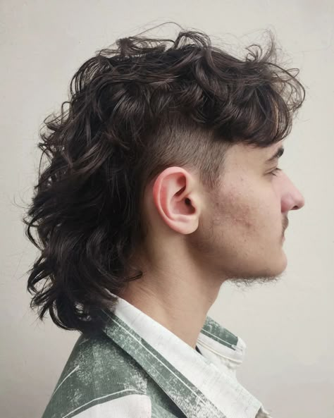 Mullet para Fernando 💚 Mullet Lungo Uomo, Long Mullet Man, Mullet With Bangs Men, Mullet Hair Dye Ideas, Traditional Mullet, Curly Mullet Hairstyle Mens, Layered Mullet Men, Curly Shaggy Mullet, Long Mullet Men