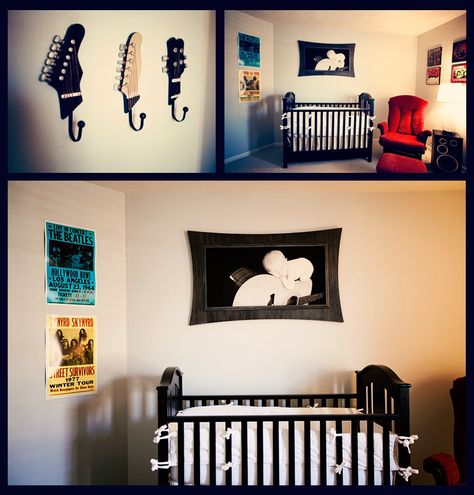 Life & Baby | Baby Showers : Parties : Nurseries : Baby Products : Baby Deals: {NURSERY} Rock 'n' Roll Theme Guitar Nursery, Beatles Nursery, Music Themed Nursery, Music Nursery, Baby Room Themes, Nursery Room Boy, Rock Baby, Baby's Room, Baby Boy Rooms