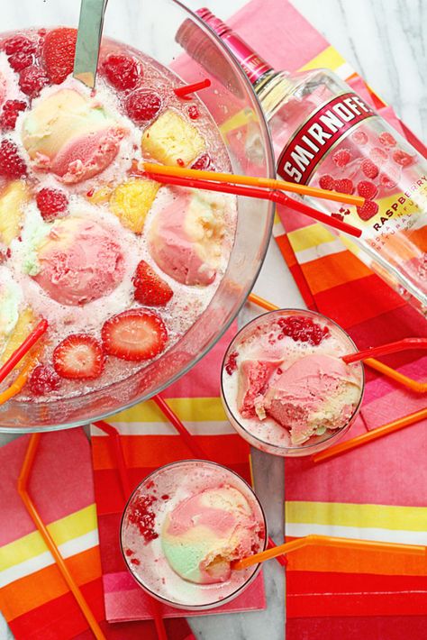 Spiked Sherbet Frappe Punch | Grandbaby Cakes #ad Sherbet Punch Recipes, Sherbet Punch, Grandbaby Cakes, Alcoholic Punch Recipes, Best Summer Cocktails, Alcoholic Punch, Rainbow Sherbet, Party Punch, Summer Cocktail Recipes