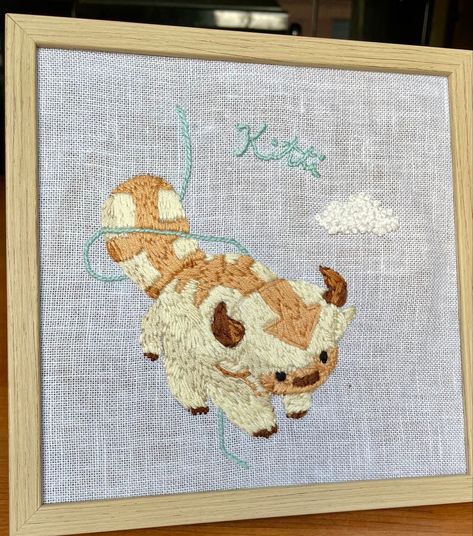 Appa from the last Airbender in embroidery Appa Avatar Embroidery, Appa Embroidery Pattern, Avatar The Last Airbender Embroidery, The Last Airbender Crochet, Avatar Embroidery, Appa Embroidery, Embroider Ideas, Space Ships, Shirt Embroidery