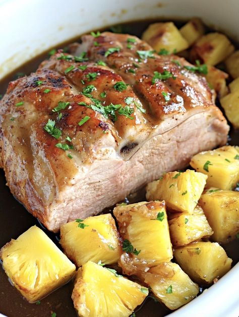 All Recipes Crockpot Pineapple Pork Chops, Pineapple Pork Loin, Slow Cooker Pineapple Pork, Crock Pot Pork Loin, Baked Cabbage Steaks, Pineapple Pork Chops, Slow Cooker Pork Loin, Pork Chop Seasoning, Slow Cooker Ground Beef