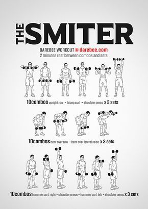 The Smiter, free, very difficult workout by Darebee Dumbbell Workout Routine, Dumbbell Workout Plan, Dumbbell Arm Workout, Hiit Workout Videos, Full Body Dumbbell Workout, Gym Exercises, Fast Five, Fitness Plans, Physical Training