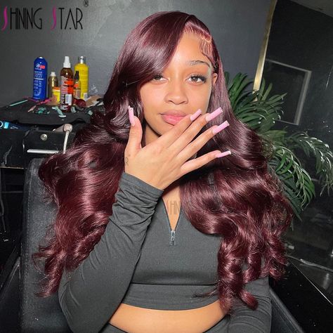 32" Lace Front Wigs Human Hair 13X4 13X6 Body Wave Lace Frontal Wig Transparent Brazilian Bone Dark Burgundy Wig Black Women, Side Part Burgundy Wig, Burgundy Side Part Wig, Red Wig Black Women, Burgundy Wig Install, Dark Burgundy Wig, Maroon Wig, Burgundy Wigs For Black Women, Burgundy Frontal Wig