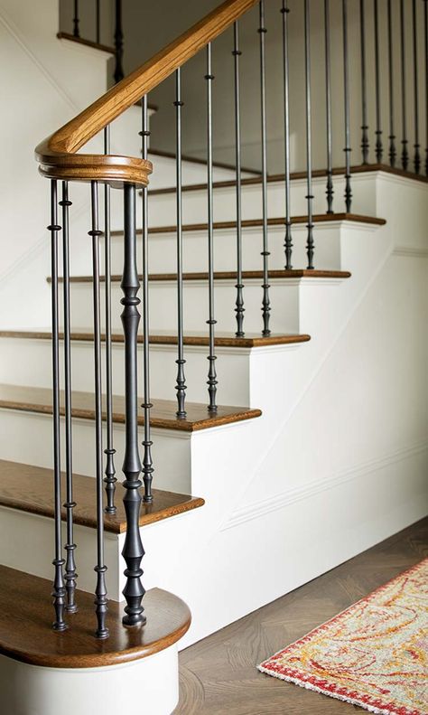 Historic residence in Portland gets modern update with a twist Reling Design, درابزين السلم, Stair Railing Makeover, Case Minecraft, Interior Stair Railing, Staircase Railing Design, Handrail Design, Stairs Design Interior, Iron Staircase