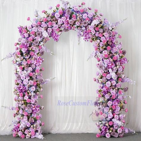 Flower Arch Purple, Lilac Wedding Aisle, Purple And Pink Wedding Decorations, Purple Decorations Wedding, Pastel Pink And Purple Wedding Theme, Pink Purple Quinceanera, Purple And Pink Wedding Theme, Pink And Purple Flower Arrangements, Pink And Purple Wedding Theme