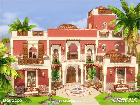 Sims 4 Indian House, Sims 4 Ottoman, Morocco House, Moroccan Villa, Moroccan House, Moroccan Houses, The Sims 4 Lots, Sims Inspiration, Sims Freeplay Houses