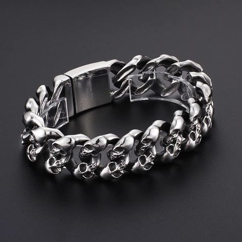 Men's Punk Skull Bracelet Stainless Steel Personality - Etsy Romania Skull Bracelet Men, Skeleton Jewelry, Biker Bracelet, Biker Chain, Gothic Bracelet, Mens Chain Bracelet, Punk Skull, Skull Lover, Bracelet Men