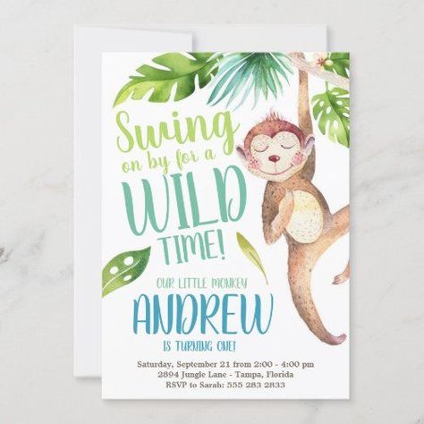 Monkey Party Ideas, Monkey Invitations, Monkey First Birthday, Monkey Birthday Party, Cupcakes Graduation, Monkey Birthday Parties, Event Balloons, Wild One Birthday Invitations, Food Beautiful