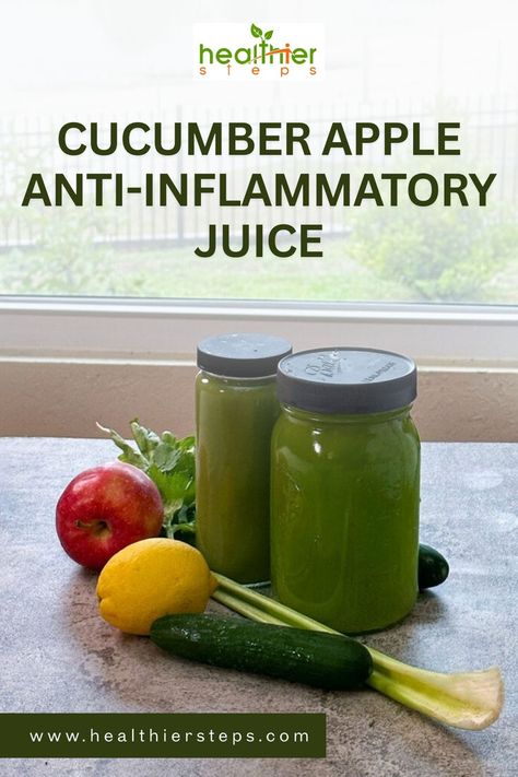 This is Cucumber Apple Anti-Inflammatory Juice by healthier steps Smoothie Recipes Apple, Apple Cucumber Juice, Inflammation Smoothie, Immunity Juice, Apple Smoothie, Smoothie Easy, Juicy Juice, Cucumber Juice, Cocktails And Mocktails