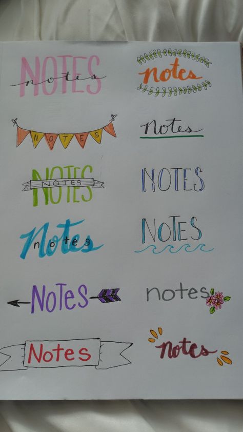 Ways to write "notes". Aesthetic Way To Write Titles, Creative Ways Of Writing Headings, Cute Way To Write Notes, Different Ways To Write Titles, Writing Subjects Ideas, Aesthetic Writing Font Notes, Aesthetic Ways To Write Notes, Cute Ways To Underline Titles, Ways To Take Notes Creative