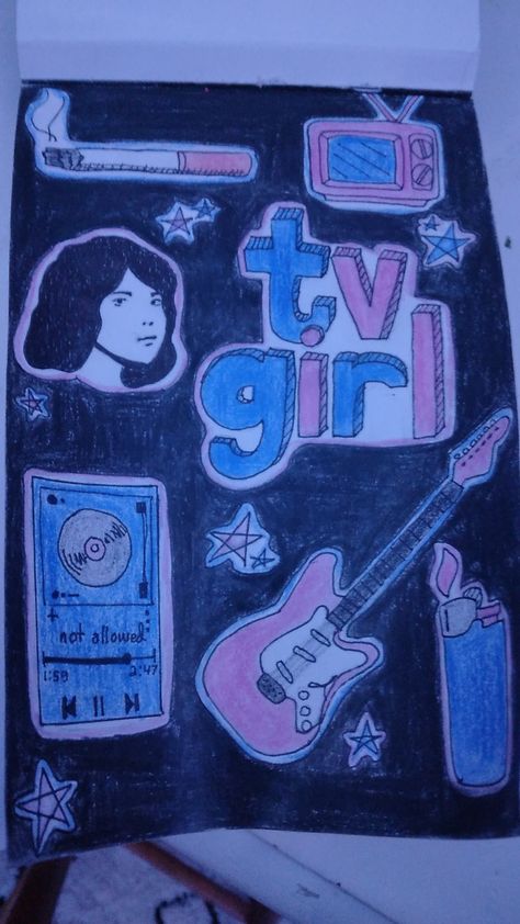 Band Painting Ideas, Dress As Your Top Spotify Artist, Tv Girl Sketch, Tv Girl Fanart, Tv Girl Art, Tv Girl Painting, Tv Girl Drawing, Tv Girl Art Ideas, Tv Girl Drawing Ideas