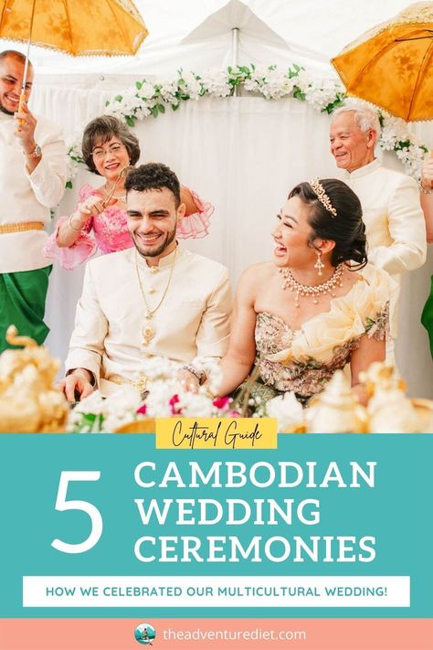 Wedding ceremonies are so rich in culture, especially Cambodian ones. Each Cambodian wedding ceremony celebrated represents the bride and groom's journey together as a couple. Here's everything you wanted to know about a multicultural wedding and what Cambodian wedding ceremonies are like! #fusionwedding #culture #weddingcelebrations #differentwedding || @theadventurediet Cambodian Wedding Decoration, American Wedding Traditions, Cambodian Culture, Cambodian Wedding Dress, Plan Your Own Wedding, Multicultural Wedding, Adventure Inspiration, Regular People, Khmer Wedding