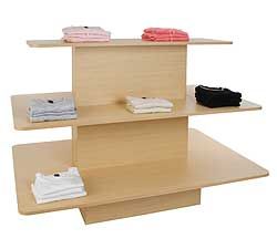 Display Tables & Dump Bins Space Saving Retail Display, Round Retail Display Table, Store Table Display Visual Merchandising, Plywood Retail Display, Table Merchandising, Wooden Display Shelves Retail Store Design, Retail Display Table, Spa Reception Area, Clothing Display Rack