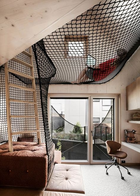 Hutt 01 Passive House - Architectural Nets Play Basement, Loft Net, Living Room Hammock, Dutch Cottage, Play Backyard, Room Hammock, Bunk Bed Shelf, Earthen Home, Grand Designs Australia