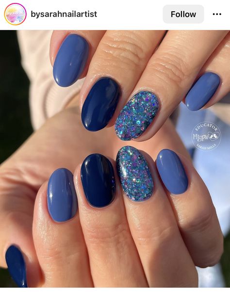 Blue Gel Nails, Dark Blue Nails, Blue Glitter Nails, Purple Nail Designs, Simple Gel Nails, Glitter Gel Nails, Purple Nail, Nails Glitter, Cute Gel Nails