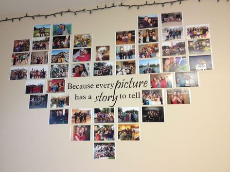 21 Creative DIY Photo Wall ideas (any Budget) | Photojaanic Jade Bedroom, Bedrooms Pictures, Heart Pic, Heart Photo Collage, Collage Foto, Display Family Photos, House Details, Decoration Photo, Games Room