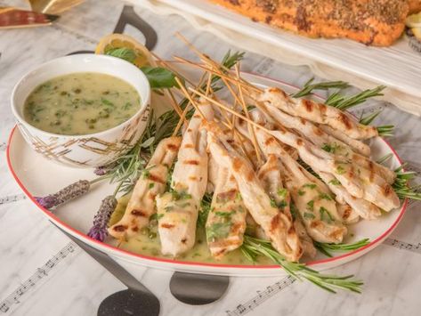 Get Chicken Piccata Skewers Recipe from Food Network Giada Chicken Piccata Skewers, Piccata Sauce, Giada Recipes, Zesty Sauce, Skewer Recipes, Chicken Piccata, Giada De Laurentiis, Chicken Skewers, Mini Foods