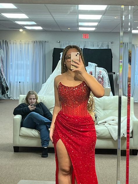 Ashley Lauren: prom dress inspirstion #reddress #promdress #redpromdress Red Beaded Prom Dress, Ashley Lauren Prom Dress, Red Dress Prom Couple, Red Dress Prom, Ashley Lauren, Prom Couples, Matric Dance, Gorgeous Prom Dresses, Beaded Prom Dress