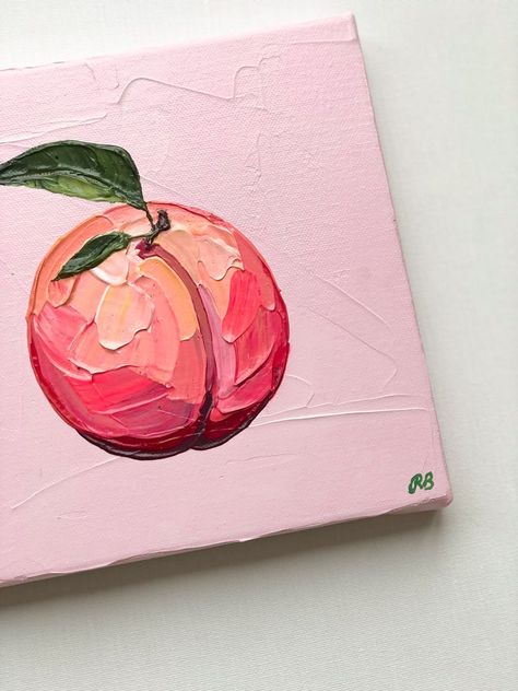 Peach Painting Acrylic, Peach Painting, Sheet Music Art, Peach Art, Diy Abstract Canvas Art, Art Matters, Fruit Painting, Plant Painting, Mini Canvas Art