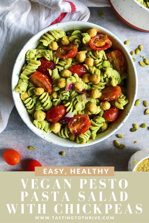 Pasta Salad With Chickpeas, Healthy Pesto Pasta, Easy Vegan Pesto, Dairy Free Breakfast Casserole, Vegan Pesto Pasta Salad, Staple Meals, Lemon Asparagus Pasta, Veggie Pasta Recipes, Vegan Pesto Pasta