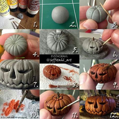 FREE TUTORIAL: polymer clay halloween pumpkin by Jeff Stahl Art Make Your Own Clay, Clay Pumpkin, How To Make Your, Pumpkins, Make Your Own, Polymer Clay, Make Your, Deviantart, Halloween