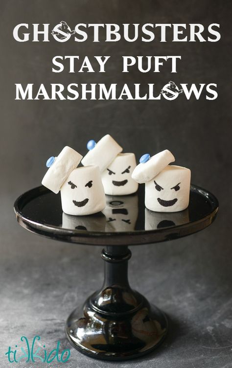 Ghostbusters Stay Puft Marshmallow Man Marshmallow Treats | Tikkido.com Silly Vampire, Bookmarks Halloween, Scary Halloween Crafts, Decoration Craft Ideas, Ghostbusters Birthday Party, Halloween Sugar Cookies Decorated, Ghostbusters Stay Puft, Stay Puft Marshmallow Man, Ghostbusters Party