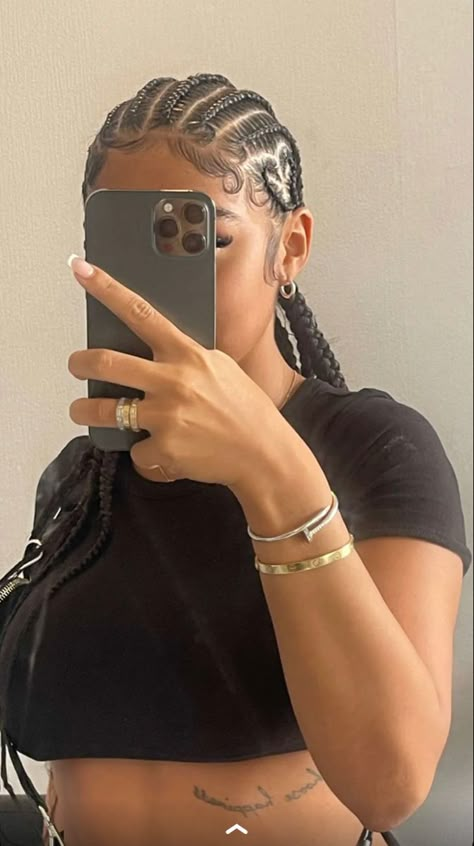 Long Corn Row Braids Black Women, 4 Corn Row Braids, Cornrows With Individuals In Back, Straight Back Boho Cornrows, Cornrows With Edges, 8 Cornrows Braids Straight Back, Nigerian Hairstyles Braids, Cornrows All Back, Corn Rolls Braids Hairstyles Cornrows