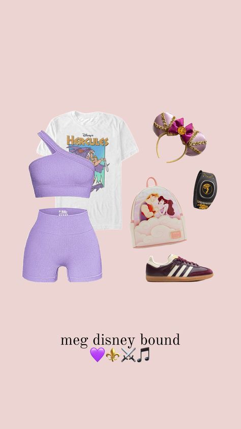 meg disney bound! #meg #hercules #disney #disneyworld #disneyland #disneyaesthetic #disneyoutfit #disneybound #disneyoutfitinspo #outfitinspo #outfitideas #outfit Meg Disney, Meg Hercules, Disney Park Outfit, Hercules Disney, Theme Park Outfits, Disney Themed Outfits, Disney World Outfits, Disneyland Outfits, Disney Trip Planning