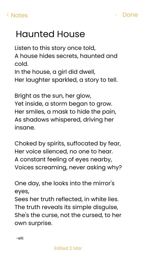 Listen to this story once told,  of the Haunted house where past lies beneath dark skies.  a poetry on trauma Haunted House Stories, A Haunted House, House Names, Book Writing, Book Writing Tips, Dark Skies, Haunted House, Writing Tips, Writing Prompts