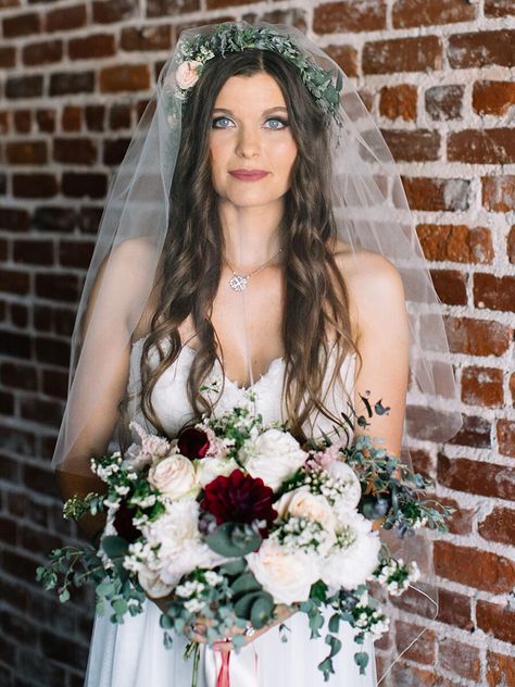 Ideas & Advice by The Knot Blushing Bride Flower, Flower Crown Veil, Crown Veil, Wedding Hair Flower Crown, Boho Veils, Simple Veil, Flower Crown Bride, Boho Flower Crown, Flower Crown Hairstyle