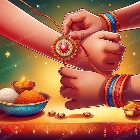 Sister tying Rakhi to her brother on Raksha Bandhan celebration cartoon illustration AI generated wallpaper Rakhi Background Wallpaper, Gradient Image, Creative Branding Design, Rakhi Design, Warriors Wallpaper, Scary Wallpaper, Motivational Wallpaper, Social Media Poster, Raksha Bandhan