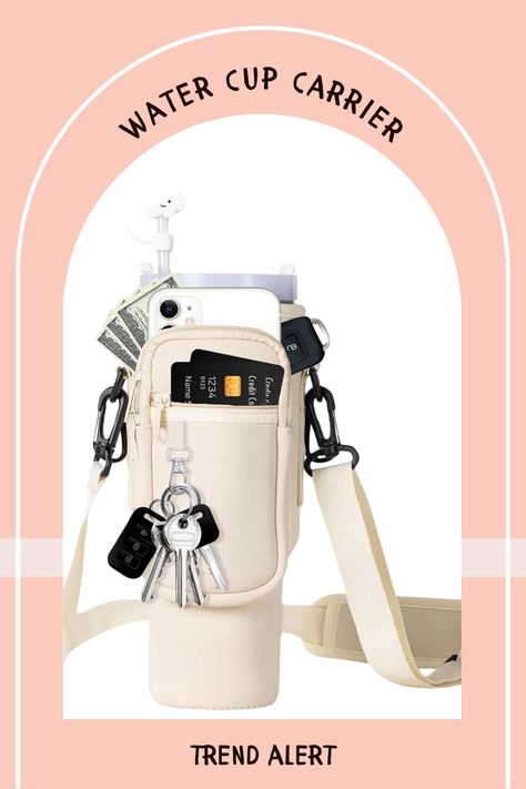 One neoprene Stanley/simply modern water tumbler carrier for 30 or 40 ounce cups and other pockets for cards and keys. Stanley 30oz Tumbler, Stanley 30oz, Stanley Accessories, Stanley Water Bottle, Water Bottle Carrier, Straw Cover, Totes Bag, Kitchen Gadgets Unique, Best Small Business Ideas