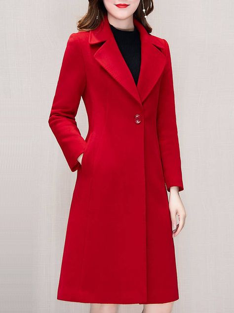 Plain Coats, Woolen Coat Woman, Commuter Style, Knee Length Coat, Suit Collar, Long Overcoat, Middle Age Fashion, Collars For Women, Woolen Coat