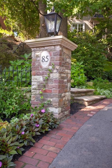 Landscaping Driveway Entrance, Landscaping Driveway, Brick Mailbox, Brick Pillars, Driveway Entrance Landscaping, Brick Driveway, Brick Edging, Brick Columns, Asphalt Driveway