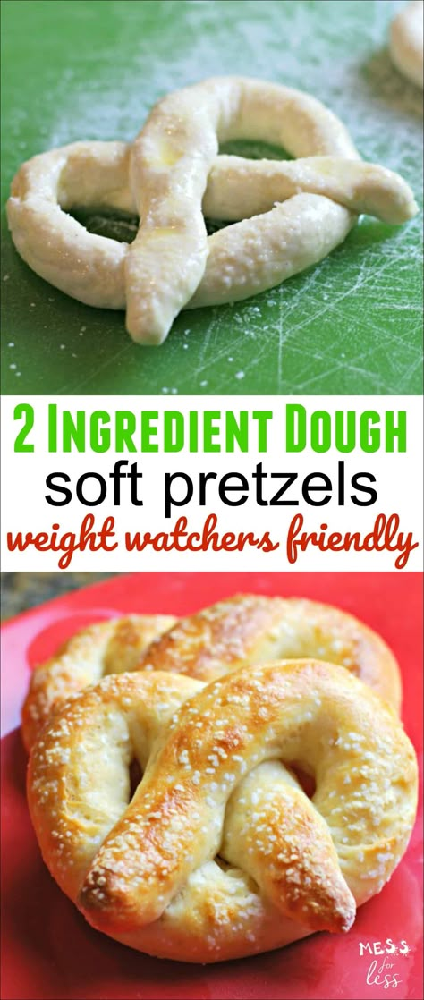 2 Ingredient Dough Pretzels - Weight Watchers friendly! This soft pretzel recipe is easy to make and will allow you to enjoy a pretzel with no guilt. Squeeze on some mustard and enjoy! Healthy Soft Pretzels, Ww Blue Plan Recipes Dessert, Cottage Cheese Pretzel, Weight Watchers Finger Foods, Weight Watchers Sourdough Recipes, Weight Watchers Recipes Family Friendly, Healthy Pretzel Recipe, Weight Watchers Gluten Free Recipes, Weight Watchers Sandwiches