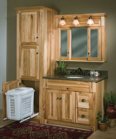 Bathroom Tower, Hickory Cabinets, Cabin Bathrooms, Rustic Bathroom Designs, Linen Cabinet, Rustic Bathrooms, Design Seeds, Bathroom Redo, Natural Home Decor