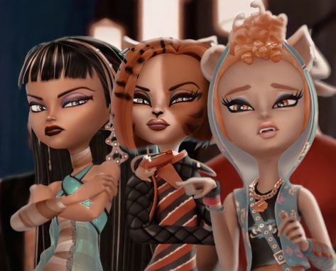 Monster High Trio Pfp, Duce Monsterhigh, Monster High Trio, Monster High Matching Pfps, Calling All The Monsters, Toralei Stripe, Skelita Calaveras, Howleen Wolf, Arte Monster High